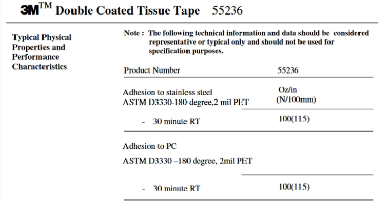 Excellent Acrylic Adhesive Original Double sided Tissue Tape 3M 55236